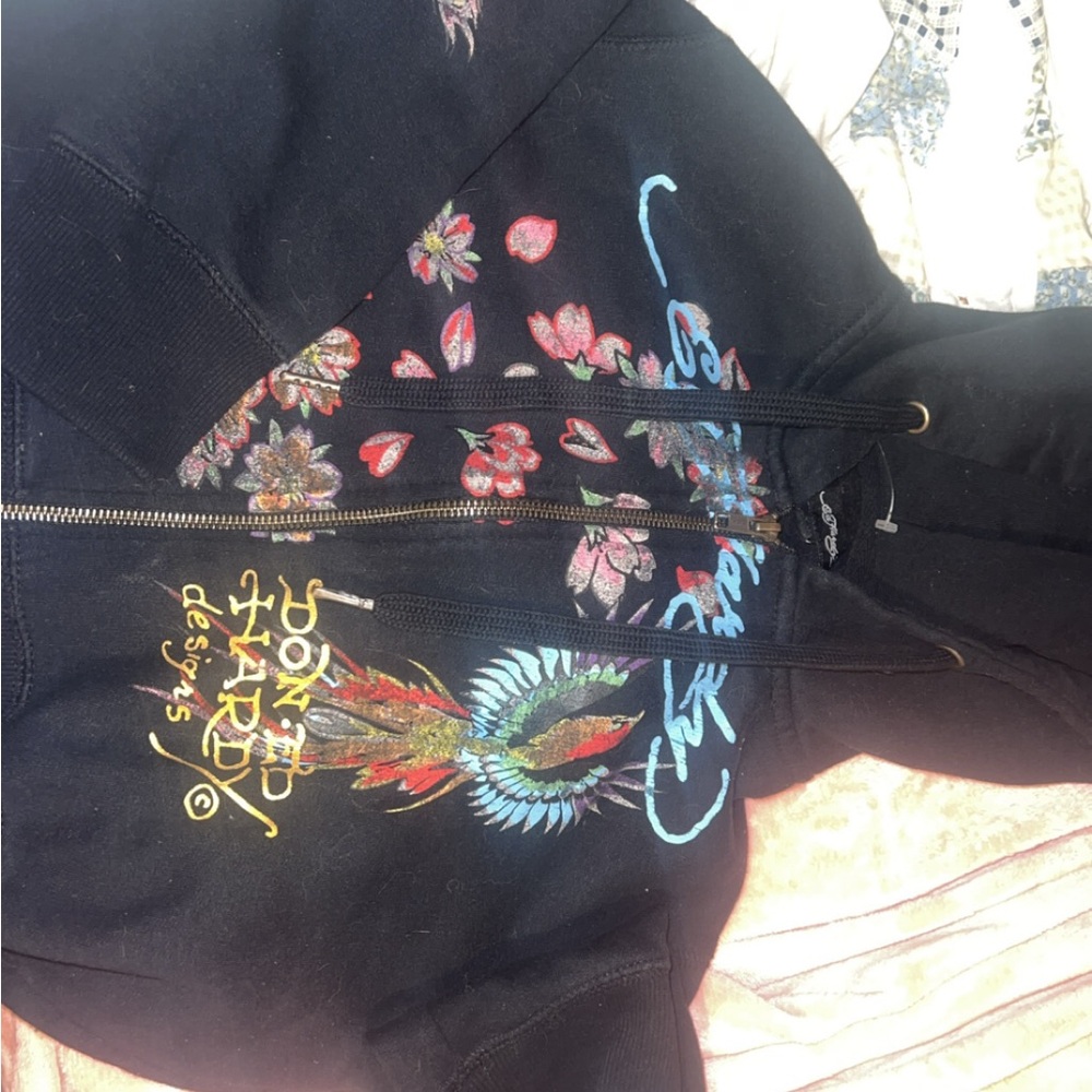 Ed Hardy Black Hoodie with Vibrant Graphics